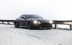 black Chevrolet coupe, car, Aston Martin, matte black, LED headlight HD wallpaper