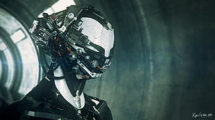 white and black android, science fiction, robot HD wallpaper