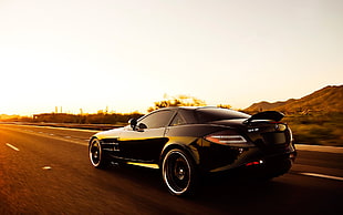 black coupe running on concrete road, car, Mercedes-Benz SLR, road, vehicle HD wallpaper