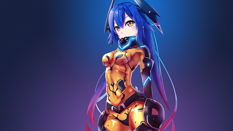 blue-haired anime girl illustration HD wallpaper