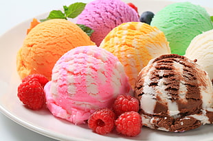 assorted-color ice creams served on plate HD wallpaper