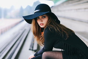 selective focus photo of woman in black sun hat HD wallpaper