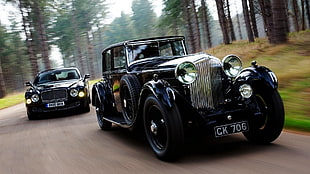 black vehicle, vehicle, car, old car, classic car HD wallpaper