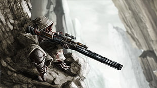 person holding sniper rifle painting, artwork, snipers