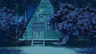 brown house beside trees illustration HD wallpaper