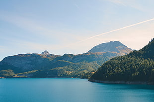 view of mountain photo, landscape, water, forest, nature