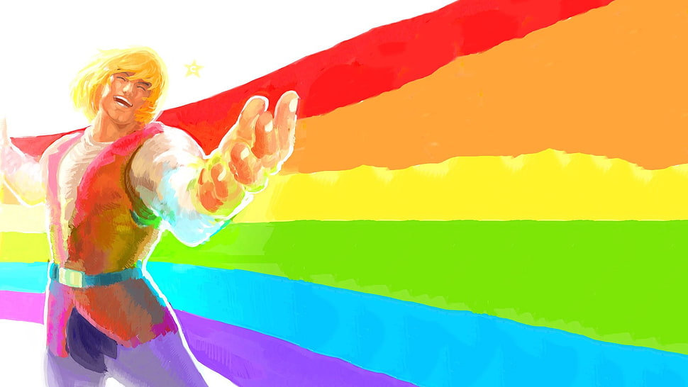 Street Fighter Ken illustration, He-Man, rainbows, He-Man and the Masters of the Universe HD wallpaper