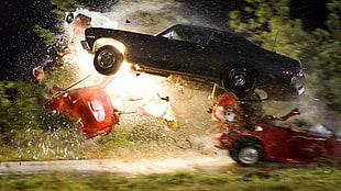 black coupe, Death Proof, movies, stunts, explosion HD wallpaper