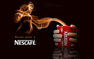 person holding red Nescafe ceramic cup HD wallpaper