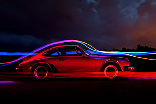 red coupe illustration, car, Porsche, red cars, light trails HD wallpaper