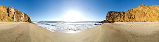 white and black floral textile, panoramas, beach, rock, nature