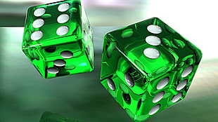 two green glass dices HD wallpaper
