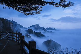 rocky hill, nature, landscape, mist, mountains HD wallpaper
