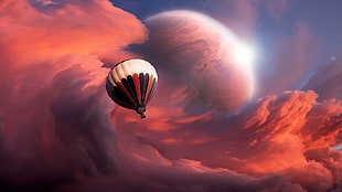 hot air balloon flying on cloudy sky HD wallpaper