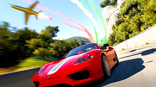 red and black car bed frame, Ferrari Challenge Stradale, Ferrari, Forza Horizon 2, jets HD wallpaper
