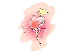 woman holding heart cartoon