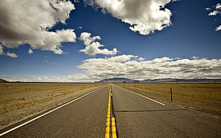 gray concrete road, landscape, road, sky HD wallpaper