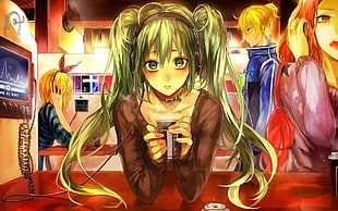 green-haired female anime character, Hatsune Miku, Kagamine Rin, Kagamine Len, Vocaloid HD wallpaper
