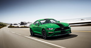 green and black Ford Mustang coupe HD wallpaper