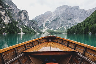 brown wooden canoe, nature, snow, water, boat