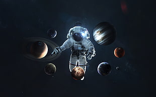 white astronaut suit, 500px, space, space art, Solar System HD wallpaper