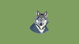 gray wolf illustration, minimalism, wolf, glasses HD wallpaper