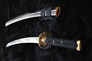 black tsuka tanto with saya, katana, sword, Japan HD wallpaper