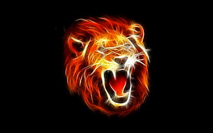 red lion head poster, lion, roar, abstract, Fractalius HD wallpaper