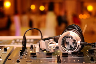 gray and black headphones and black audio mixer, headphones HD wallpaper
