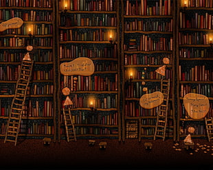 book lot digital illustration, books, library, Vladstudio, artwork HD wallpaper