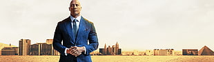 Dwayne Johnson in blue suit digital wallpaper HD wallpaper