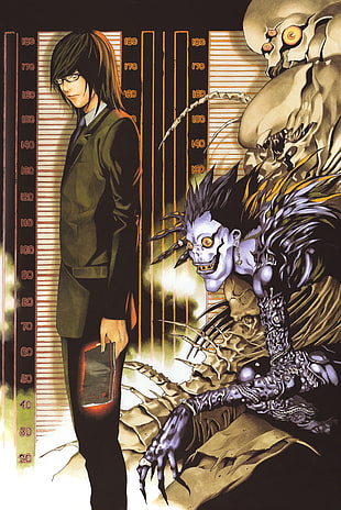 man black haired standing beside monster wallpaper, Death Note, anime, Ryuk HD wallpaper