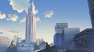 white high rise building, 5 Centimeters Per Second, anime, cityscape, city HD wallpaper