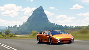 orange Lamborghini sports coupe, forza horizon 3, car, 2K, Lamborghini Diablo Sv HD wallpaper