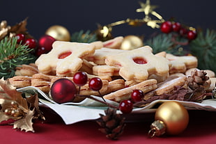 brown cookies with baubles