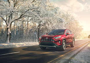 red Toyota SUV, Rav 4, SUV, Cars 2019