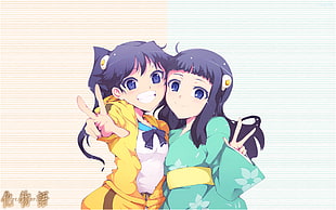 two blue-haired anime, anime, Monogatari Series, Araragi Karen, Araragi Tsukihi HD wallpaper
