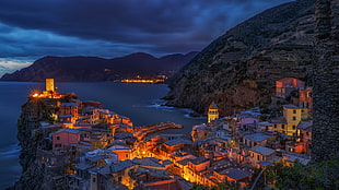 painted hoses and brown mountain, architecture, building, old building, Vernazza HD wallpaper