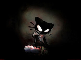 black cat illustration HD wallpaper