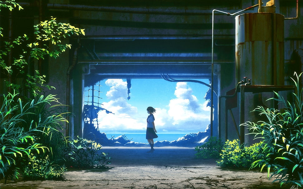 Your Name Anime movie still, ruin, clouds, plants, skirt HD wallpaper ...