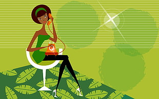 woman in green dress illustration HD wallpaper