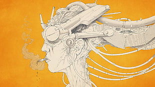 smoking person with robot head illustration, artwork, cyborg, smoking HD wallpaper