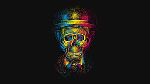 blue, yellow, and pink skull graphic art HD wallpaper