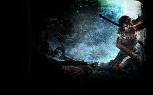 brown wooden framed fish tank, Tomb Raider, archer, hair bows, hunter HD wallpaper