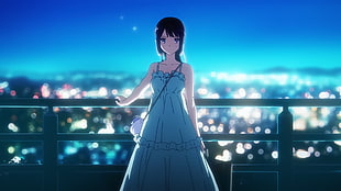 black-haired female anime character wearing blue dress, Hibike! Euphonium, Kousaka Reina HD wallpaper