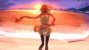 girl character standing near beach animated wallpaper HD wallpaper
