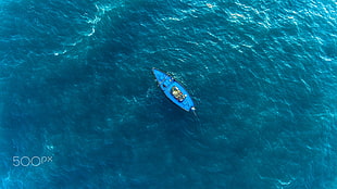 blue speedboat, aerial view, vehicle, water, boat HD wallpaper