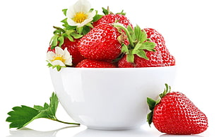 strawberries on white ceramic bowl HD wallpaper