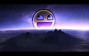 Emoticon illustration, horizon, memes, awesome face, mountains