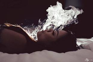 woman's face, women, face, brunette, smoke